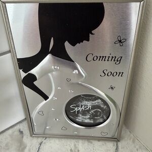 brand new “Baby to be“ picture frame -Bryshed metal look.Hold ultrasound pix.